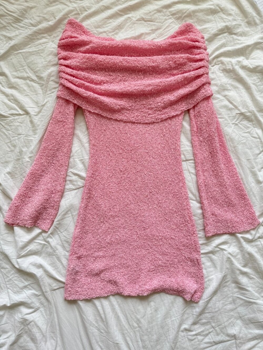 MESHKI Marisol Baby Pink Off Shoulder Boucle Mini Dress XL NWT - Picture 5 of 7
